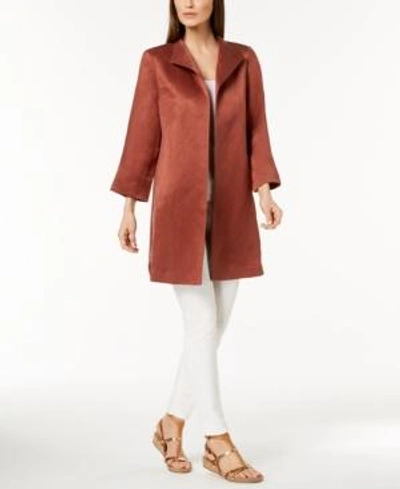 Eileen Fisher Plus Size Silk-linen Open-front Coat In Russet