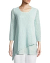 Eileen Fisher Organic Linen 3/4-sleeve Round-neck Knit Tunic, Petite In Pool