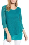 Eileen Fisher Layered Organic Linen Tunic Sweater In Turquoise