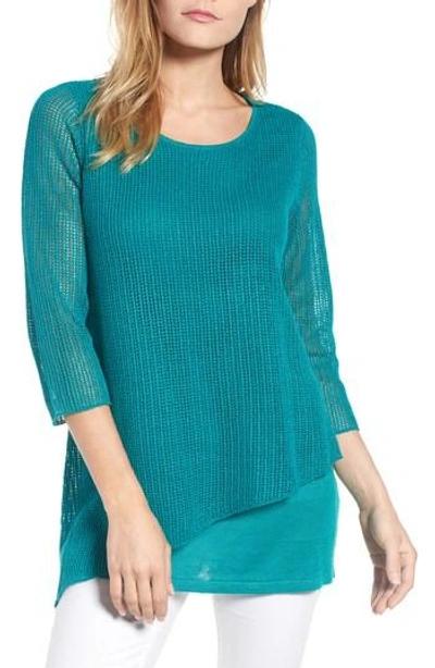 Eileen Fisher Layered Organic Linen Tunic Sweater In Turquoise