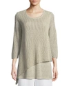 Eileen Fisher Organic Linen 3/4-sleeve Round-neck Knit Tunic, Petite In Undyed Natural