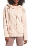Alo Yoga Ripped French Terry Pullover Hoodie Sweatshirt, Light Pink In Nectar