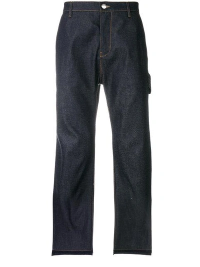 Helmut Lang Frayed Cropped Jeans In Blue