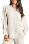 Bed Threads Long Sleeve Linen Button-up Shirt In Oat