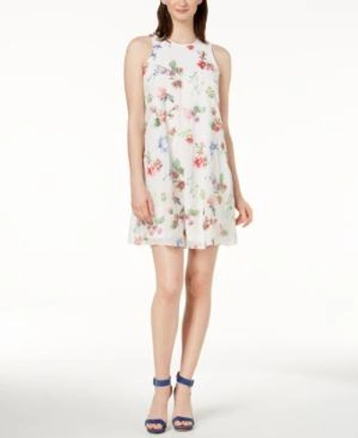 Calvin Klein Floral Embroidered Shift Dress In White Multi
