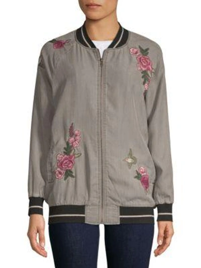 Billy T Floral-embroidered Jacket In Grey