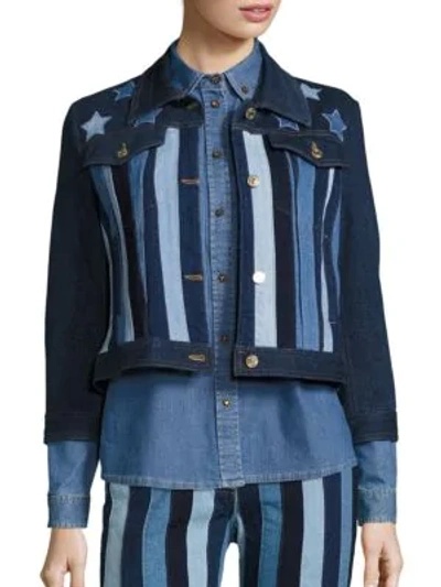 Tommy Hilfiger Stars & Stripes Patchwork Cropped Jacket In Washed Denim Multi