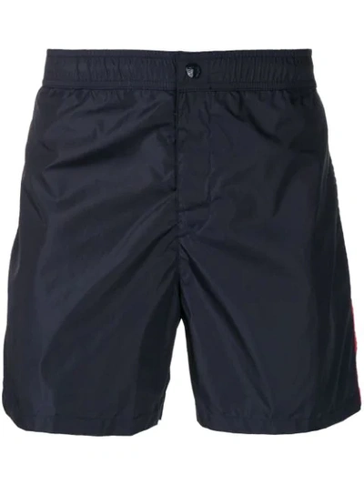 Moncler Logo Stripe Embroidered Swim Shorts In Blue