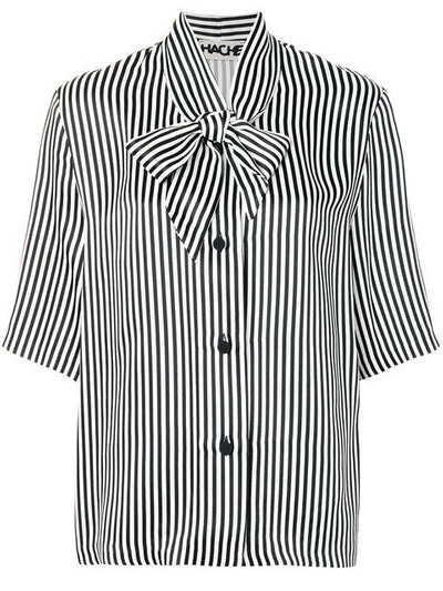 Hache Oversized Striped Tie-neck Shirt - Black