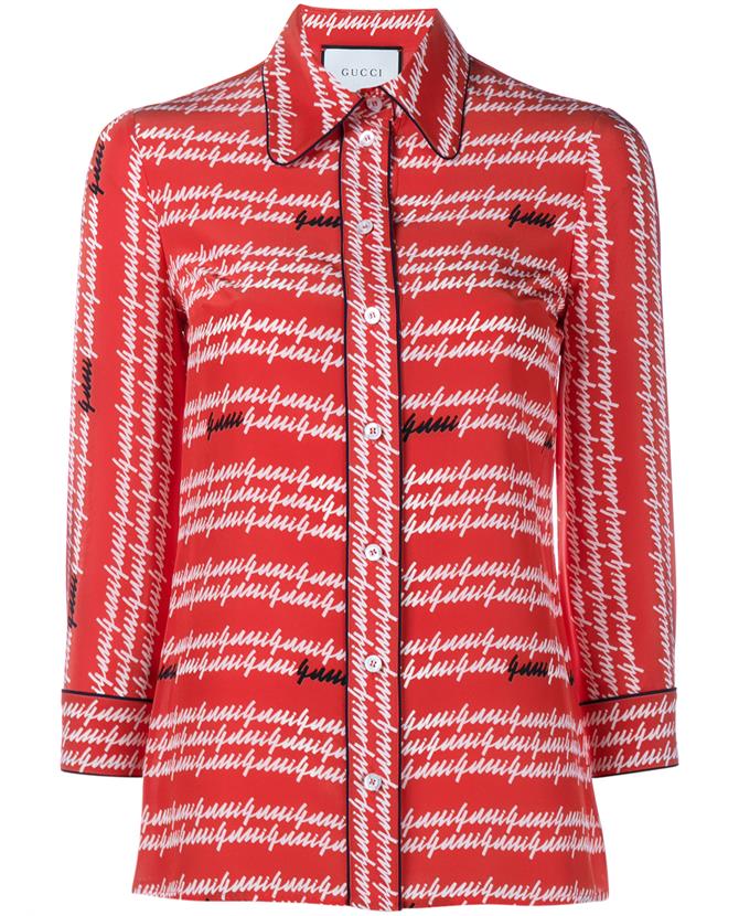 Gucci Signature Printed Silk Shirt In Red | ModeSens