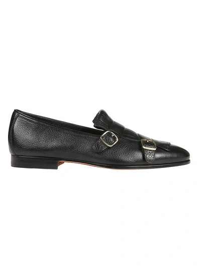 Santoni Fringed Monk Shoes In Black
