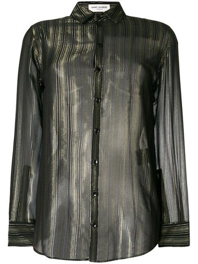 Saint Laurent Stripe Sheer Long-sleeve Shirt - Black