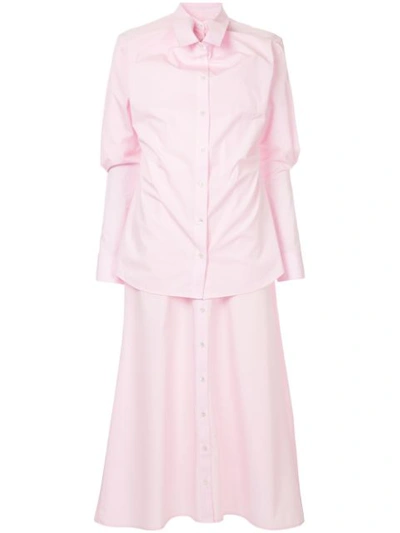 Y/project Double Layered Cotton Shirt Dress In Pink