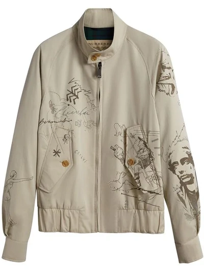 Burberry Doodle-print Harrington Jacket In 2501p Stone