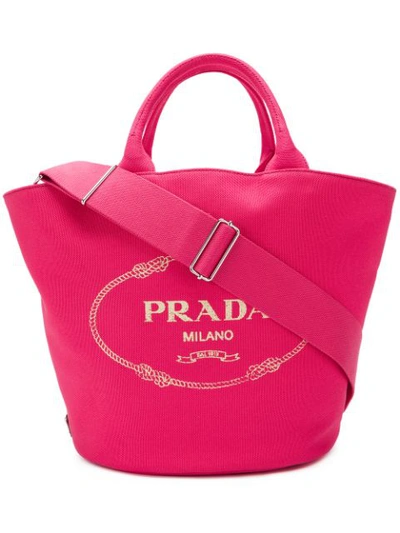 Prada Logo Print Tote Bag In Pink