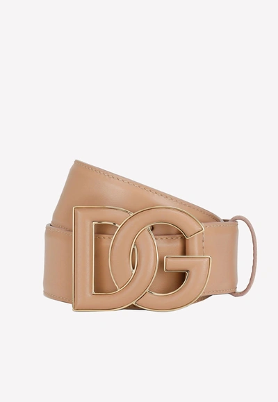 Dolce & Gabbana Dg Logo Belt In Calf Leather In Blush
