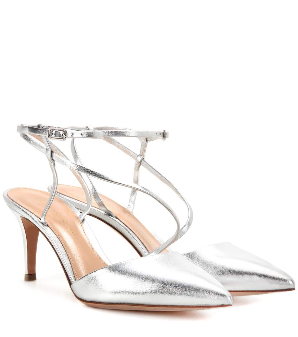 Gianvito Rossi Carlyle Mid Leather Slingback Pumps In Silver | ModeSens