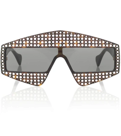 Gucci Embellished Rectangular Sunglasses In Black