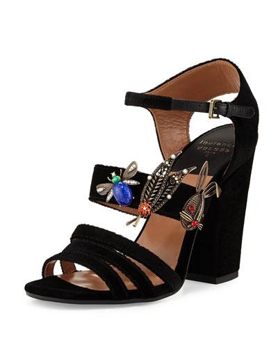 Laurence Dacade Malena Ornament-embellished Velvet Sandal, Black