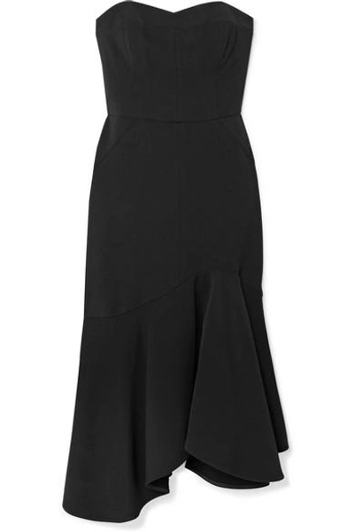 Halston Heritage Strapless Crepe Midi Dress In Black