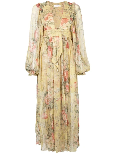 Zimmermann Melody Floral-print Silk-crepon Maxi Dress In Beige