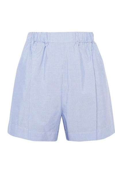 Hillier Bartley Pinstriped Cotton-poplin Shorts In Light Blue