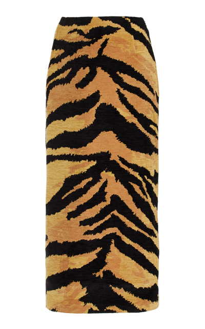 Oscar De La Renta Chenille Tiger-jacquard Pencil Skirt In Camel/black