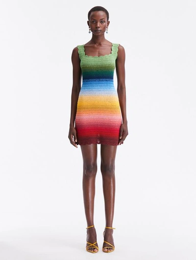 Oscar De La Renta Rainbow Ombre Crochet Knit Mini Dress In Multi