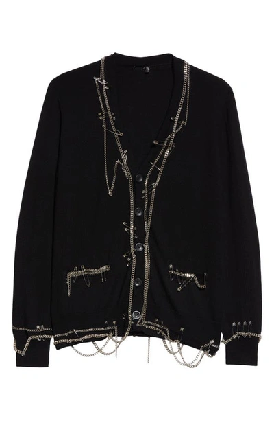 R13 Women's Embellished Chain Merino Wool Cardigan In Black