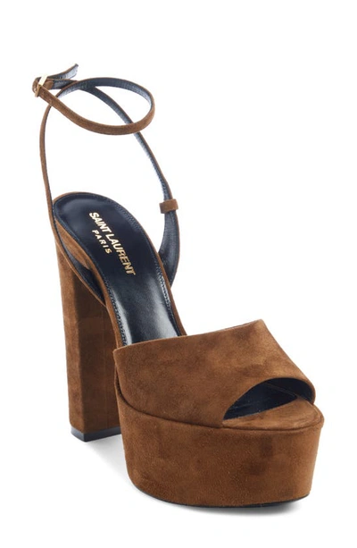 Saint Laurent Jodie Suede Sandals In Brown