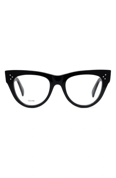 Celine Bold 3 Dots 52mm Butterfly Reading Glasses In Shiny Black