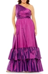 Fabulouss By Mac Duggal Metallic One-shoulder Gown In Ultra Violet