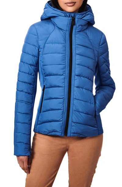 Bernardo Hooded Quilted Water Repellent Jacket In Stone Blue