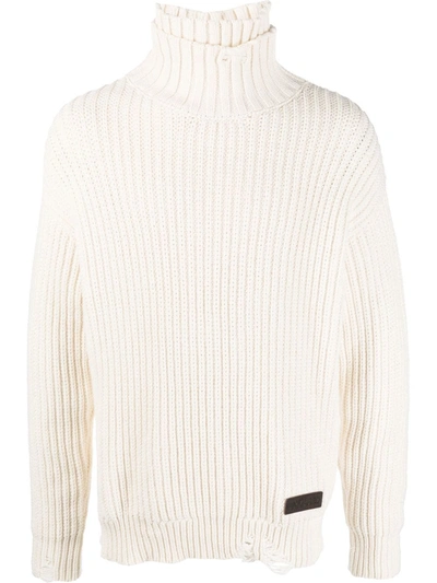 Dsquared2 Ripped Ribbed Jumper In White