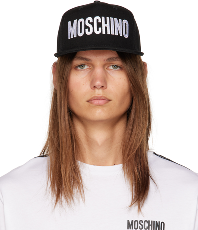Moschino Logo Embroidery Cotton Canvas Cap In Black,white