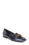 Franco Sarto Tiari Chain Square Toe Loafer In Midnight Blue Faux Leather