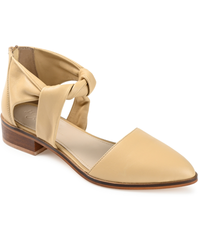 Journee Signature Women's Tayler Twisted Ankle Strap Flats In Tan