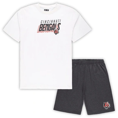 Concepts Sport White/charcoal Cincinnati Bengals Big & Tall T-shirt And Shorts Set