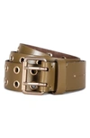 Allsaints Double Prong Belt In Khaki / Warm Brass