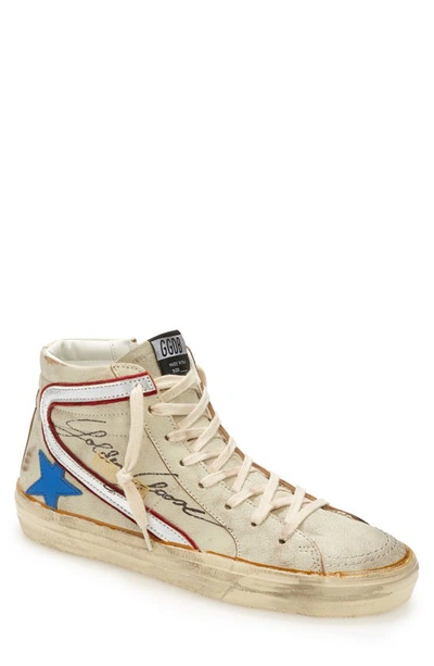 Golden Goose Slide High Top Sneaker In White Ecru/ Bluette/ Silver