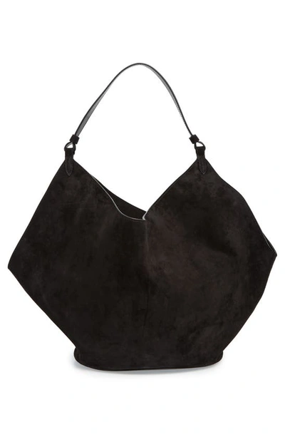 Khaite Medium Lotus Suede Tote In Black