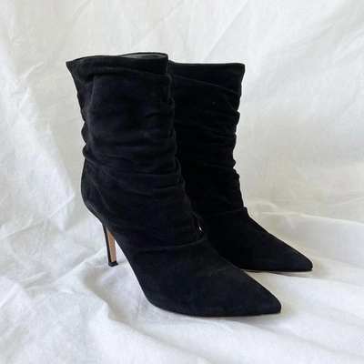 Pre-owned Gianvito Rossi Black Suede Crunch Ankle Booties, 37 In Used / 37 / Black