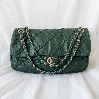 Pre-owned Chanel Ultra Stitch Flap Calfskin Shoulder Bag In Green