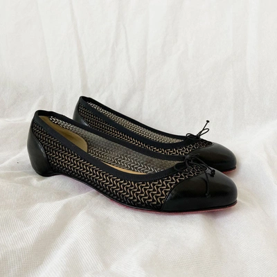 Christian Louboutin Mix Spiked Patent Leather & Mesh Flats in Black