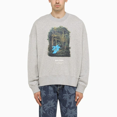 Palm Angels Hunting In The Forest Printed Cotton Sweatshirt In Gray