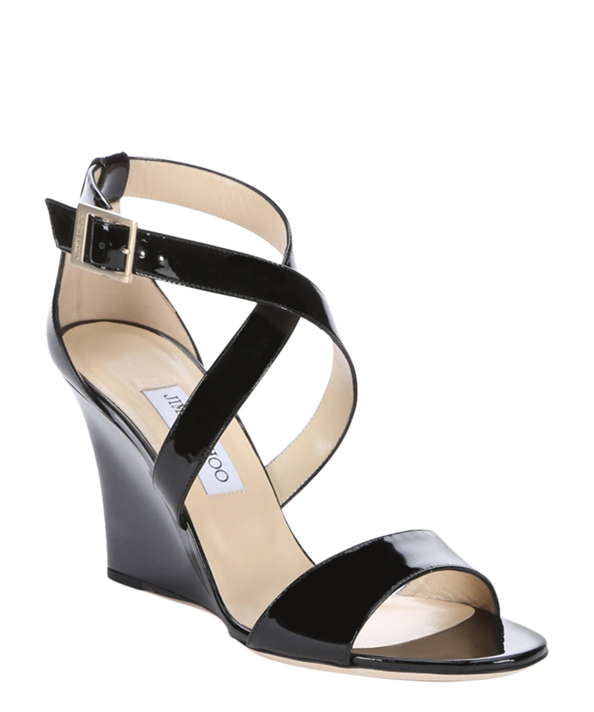 Jimmy Choo Black Patent Leather 'fearne' Wedge Sandals' | ModeSens