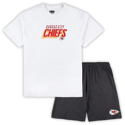Concepts Sport Men's  White, Charcoal Kansas City Chiefs Big And Tall T-shirt And Shorts Set In White,charcoal