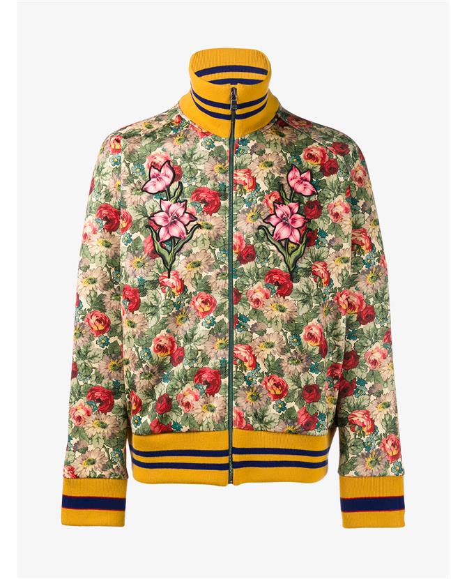 Gucci Floral-print Scuba-jersey Bomber Jacket In Multicoloured Floral ...