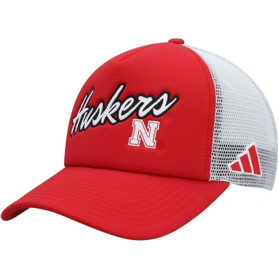 Adidas Originals Adidas Scarlet Nebraska Huskers Script Trucker Snapback Hat