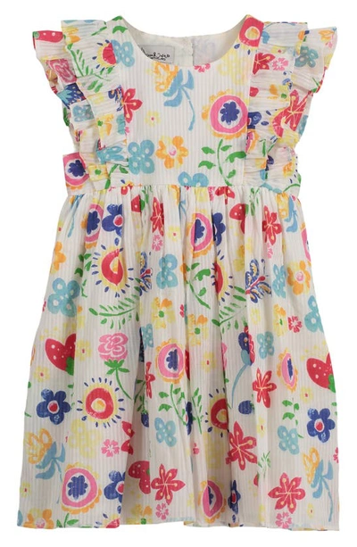 Pippa & Julie Babies' Floral Ruffle Cotton Dress In White/ Multi